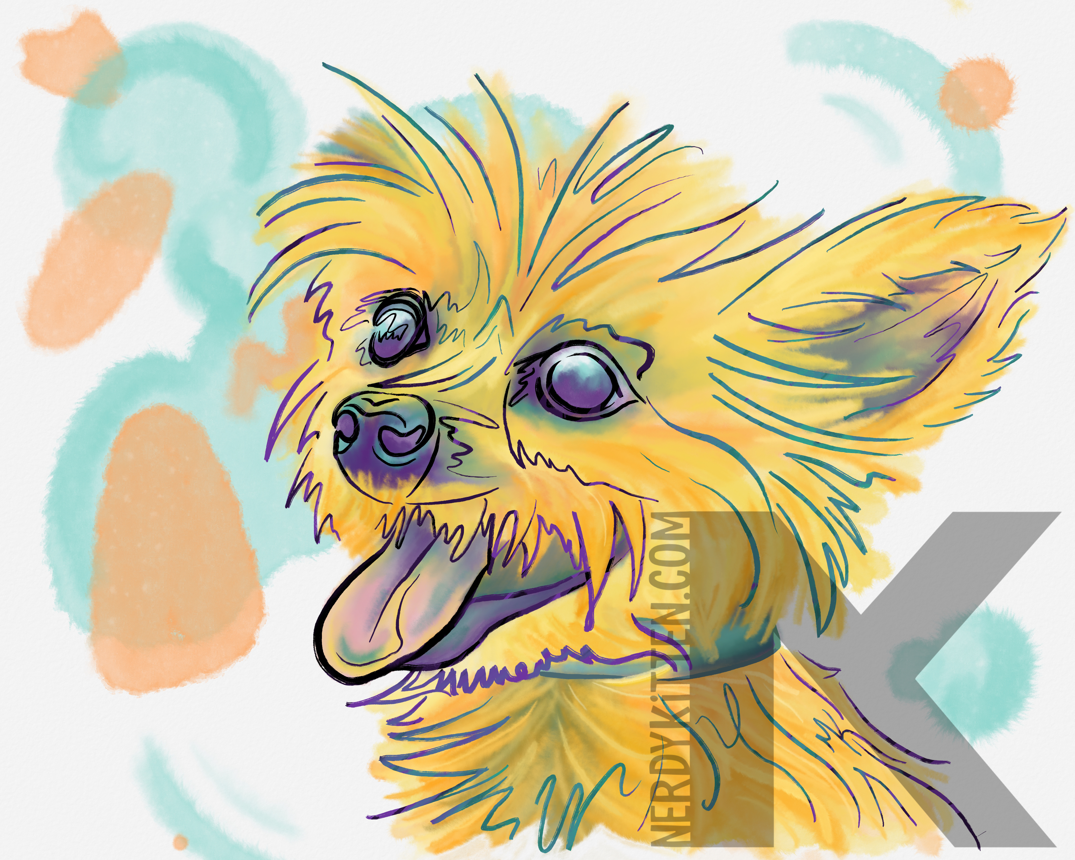 colorful small dog watercolor painting